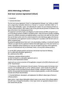 Pregled slike ZEISS Metrology Software End User License Agreement (EULA)